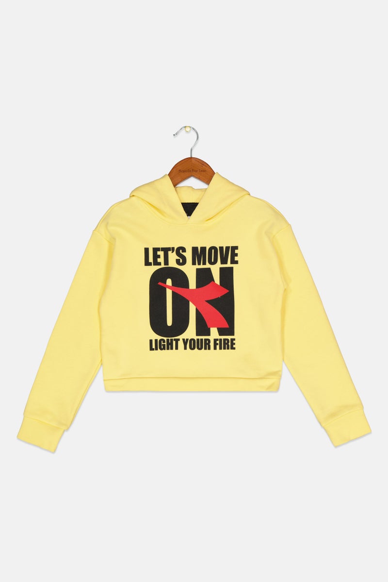 DIADORA هودي بناتي بطبعة جرافيك، أصفر - Image 1