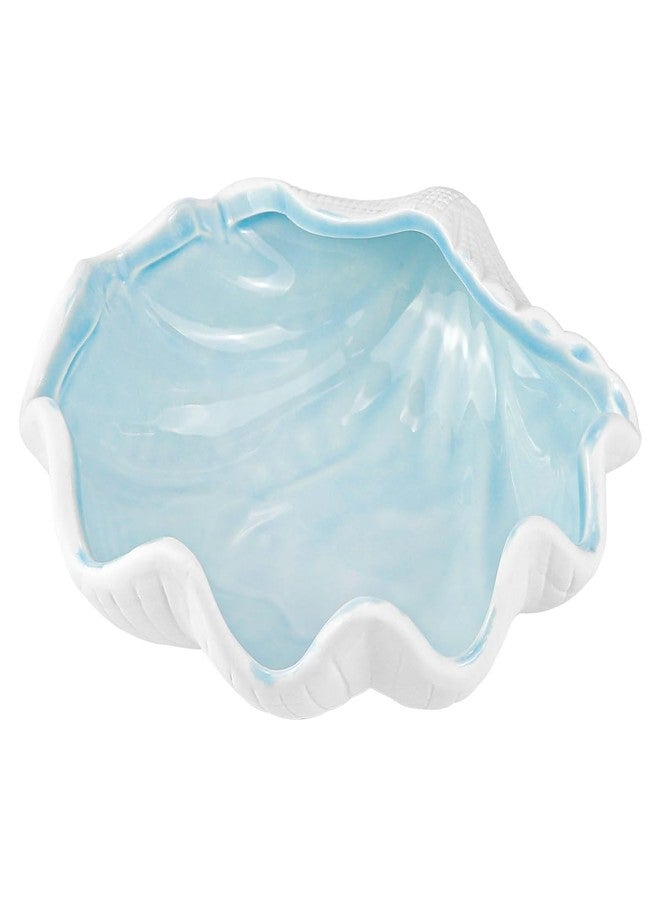 DOERDO DD Shell Shape Jewelry Dish Tray Ceramic Candy Dish Serving Bowl Desktop Jewelry Storage Tray for Home Home Organising Jewellery, Blue, 6.7x2.6 Inch - Image 1
