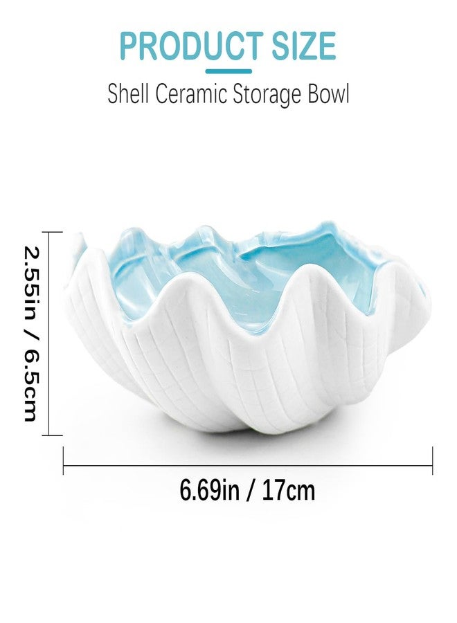 DOERDO DD Shell Shape Jewelry Dish Tray Ceramic Candy Dish Serving Bowl Desktop Jewelry Storage Tray for Home Home Organising Jewellery, Blue, 6.7x2.6 Inch - Image 2