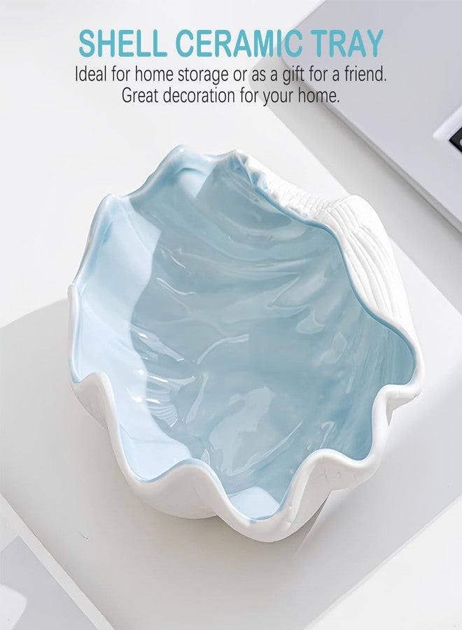 DOERDO DD Shell Shape Jewelry Dish Tray Ceramic Candy Dish Serving Bowl Desktop Jewelry Storage Tray for Home Home Organising Jewellery, Blue, 6.7x2.6 Inch - Image 4