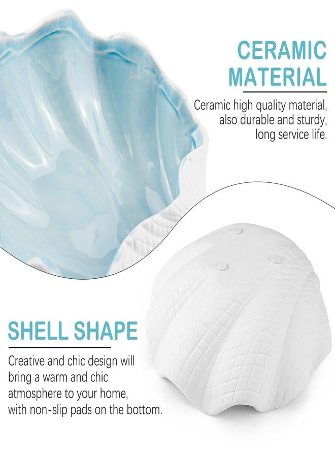 DOERDO DD Shell Shape Jewelry Dish Tray Ceramic Candy Dish Serving Bowl Desktop Jewelry Storage Tray for Home Home Organising Jewellery, Blue, 6.7x2.6 Inch - Image 3