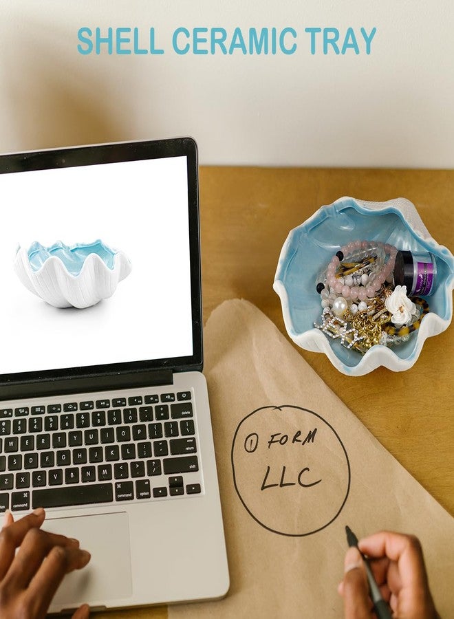 DOERDO DD Shell Shape Jewelry Dish Tray Ceramic Candy Dish Serving Bowl Desktop Jewelry Storage Tray for Home Home Organising Jewellery, Blue, 6.7x2.6 Inch - Image 5