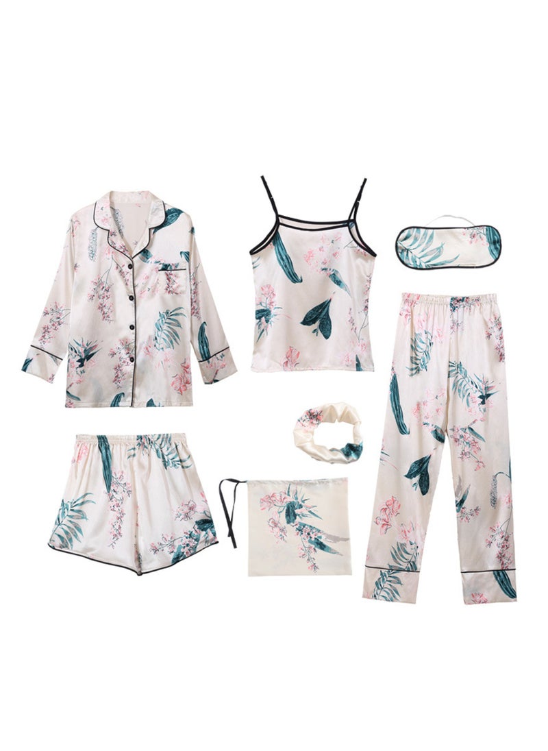 Generic - 7pcs pajamas set for women in all seasons imitation silk pajamas set - Image 1