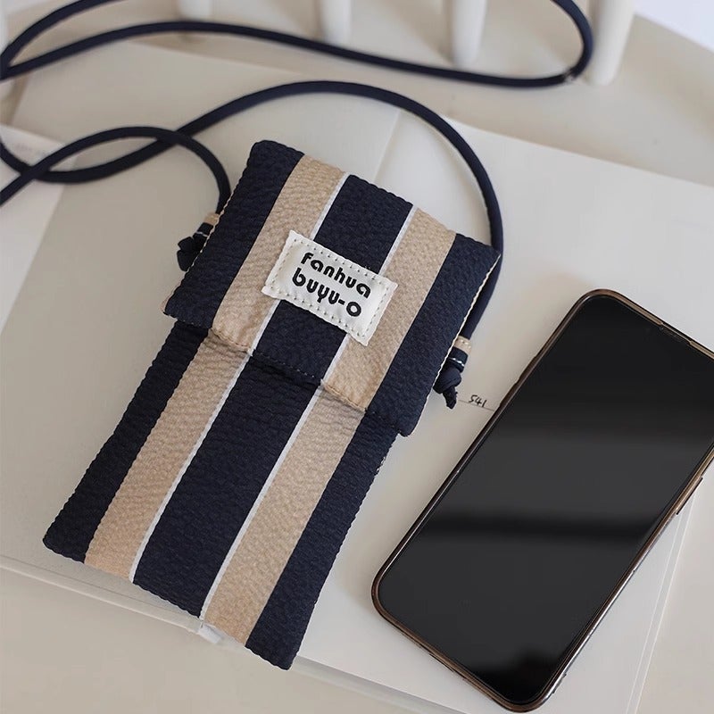 Cute Textured Striped Vertical Crossbody Bag Lightweight Women'S Mobile Phone Bag Original Korean Style Small Mobile Phone Bag - Image 1
