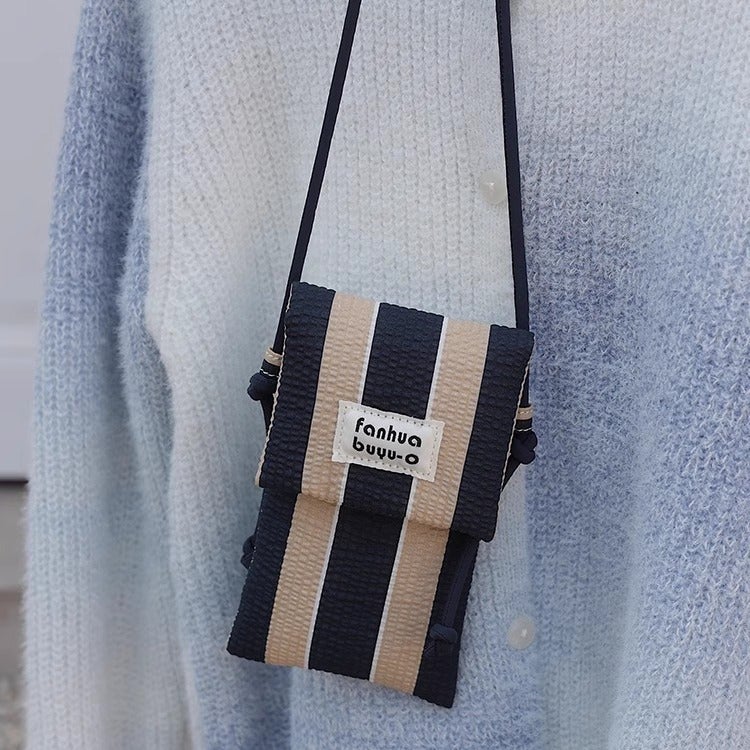 Cute Textured Striped Vertical Crossbody Bag Lightweight Women'S Mobile Phone Bag Original Korean Style Small Mobile Phone Bag - Image 5
