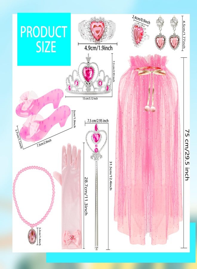 Hoarost 9 Pcs Princess Dress Up Set with Princess Cape Tiara Crown Wand Gloves Bracelet Necklaces Rings and Shoes for Pretend Princess Party Accessories Birthday Gift - Image 2