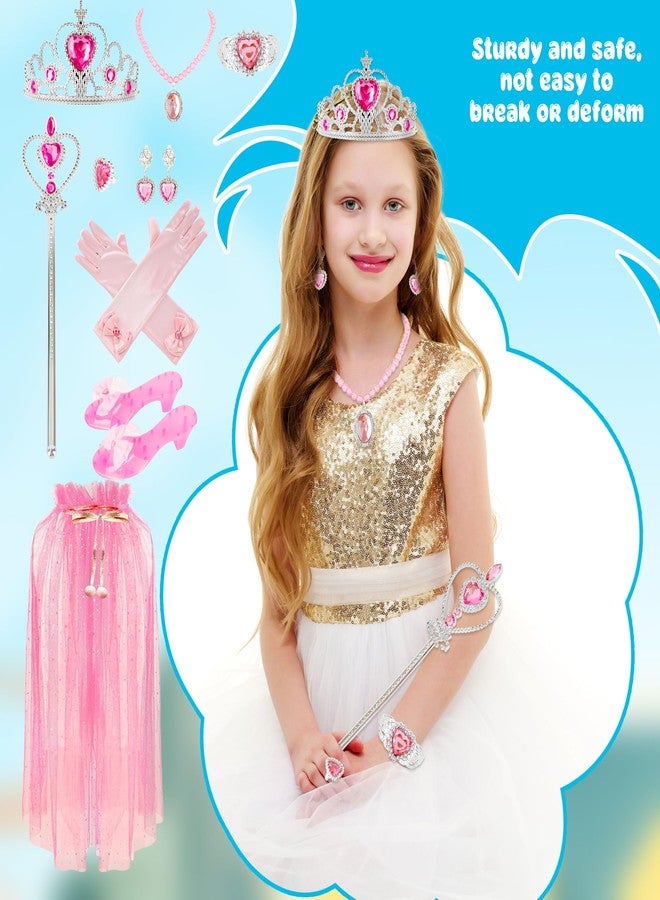 Hoarost 9 Pcs Princess Dress Up Set with Princess Cape Tiara Crown Wand Gloves Bracelet Necklaces Rings and Shoes for Pretend Princess Party Accessories Birthday Gift - Image 4