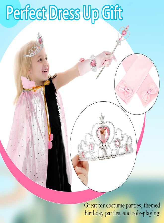 Hoarost 9 Pcs Princess Dress Up Set with Princess Cape Tiara Crown Wand Gloves Bracelet Necklaces Rings and Shoes for Pretend Princess Party Accessories Birthday Gift - Image 3