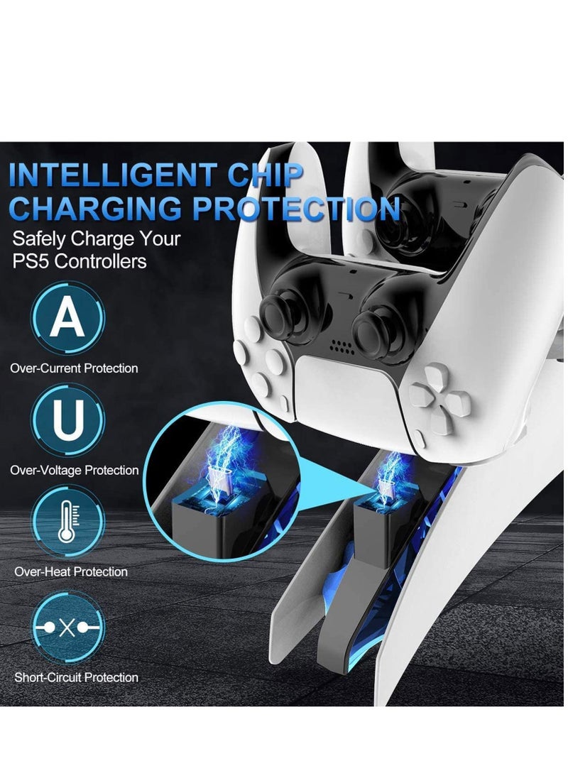 Excefore - for PS5 Charging Station Controller Charger Dock Replacment Remote, Dual Playstation Stand Charger, with Wake-up 4-Level Vibration Turbo, Motion Control Function, 600mAh - Image 1