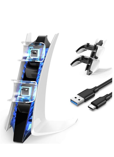 for PS5 Charging Station Controller Charger Dock Replacment Remote, Dual Playstation Stand Charger, with Wake-up 4-Level Vibration Turbo, Motion Control Function, 600mAh