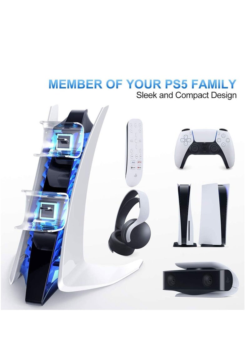 Excefore - for PS5 Charging Station Controller Charger Dock Replacment Remote, Dual Playstation Stand Charger, with Wake-up 4-Level Vibration Turbo, Motion Control Function, 600mAh - Image 1