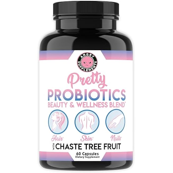 Angry Supplements Pretty Probiotics for Women – Beauty & Wellness Blend to Support Hair, Skin, Nail & Gut Health: Zinc, Chaste Tree Fruit, Bifidobacterium & Lactobacillus – 60 Capsules (2-Bottles) - Image 3