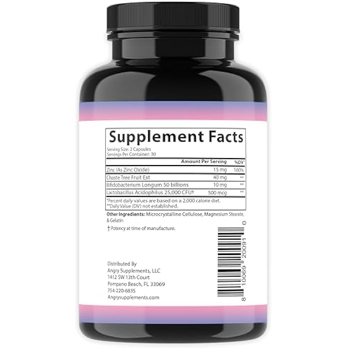 Angry Supplements Pretty Probiotics for Women – Beauty & Wellness Blend to Support Hair, Skin, Nail & Gut Health: Zinc, Chaste Tree Fruit, Bifidobacterium & Lactobacillus – 60 Capsules (2-Bottles) - Image 4