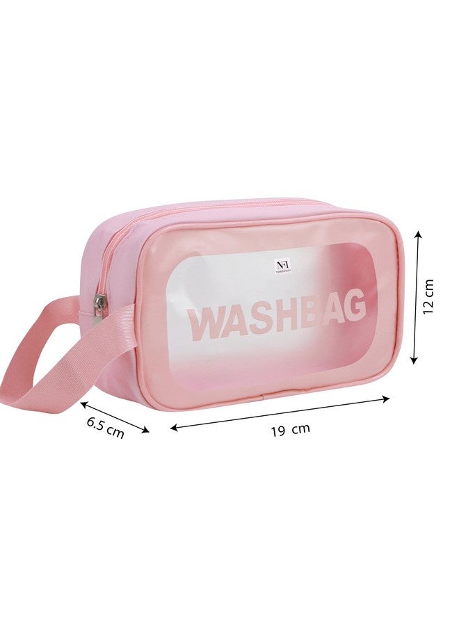 NFI essentials PVC Pack of 2 Transparent Cosmetic Organizer Bag with Handle, Washbag Pouch Travel Makeup Bag Portable Carry Toiletry Storage Bag Makeup Pouch for Women Girls - Image 4