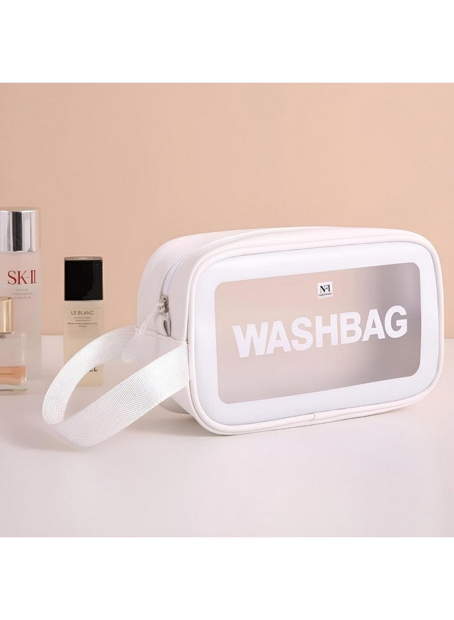 NFI essentials PVC Pack of 2 Transparent Cosmetic Organizer Bag with Handle, Washbag Pouch Travel Makeup Bag Portable Carry Toiletry Storage Bag Makeup Pouch for Women Girls - Image 3