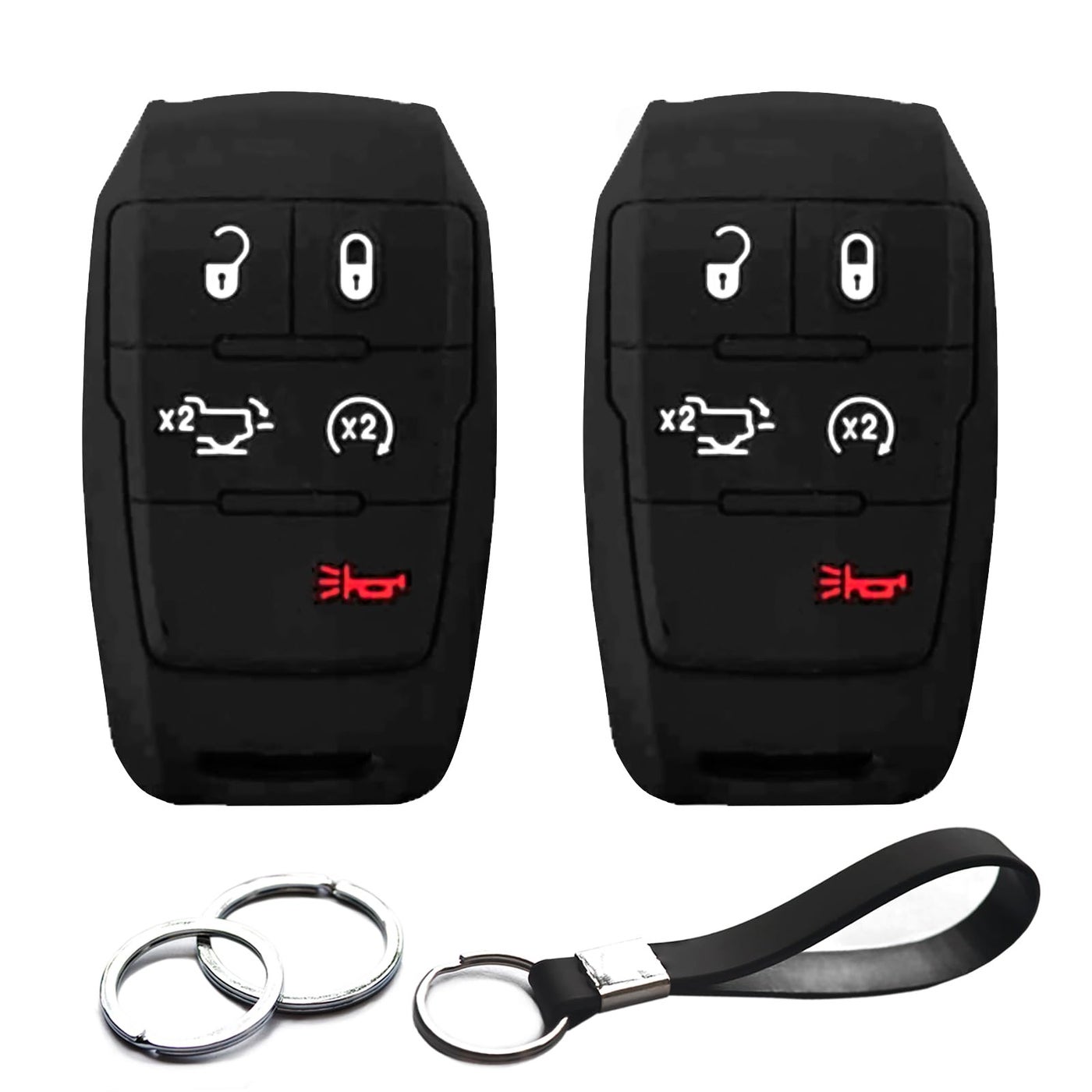 INFIPAR 2pcs Compatible with RAM 2500 3500 4500 5500 Black Key Fob Cover Case Key Chain Protector Keyless Remote fit 5 Buttons RAM 2500 3500 4500 5500 Truck Pickup Only for Push Button Start