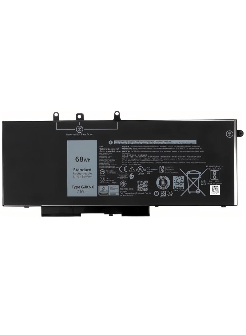 Replacement for Dell Battery 68Wh 4 Cell 8500mAh Latitude 5580 5480 5280 5290 5590 5490 5491 5495 5591 Precision 3520 3530 Type: GJKNX - Image 1