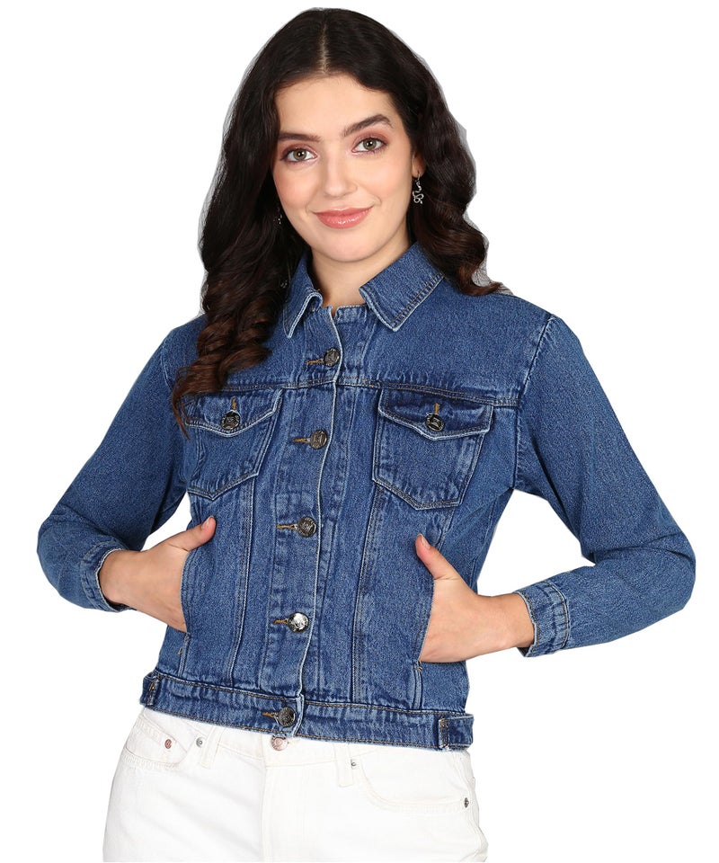 Nifty Women's Solid Denim Jacket (CTTNJCKT_BTA_M_Light_Blue_M) - Image 1