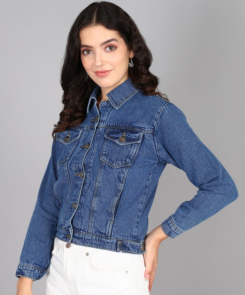 Nifty Women's Solid Denim Jacket (CTTNJCKT_BTA_M_Light_Blue_M) - Image 3