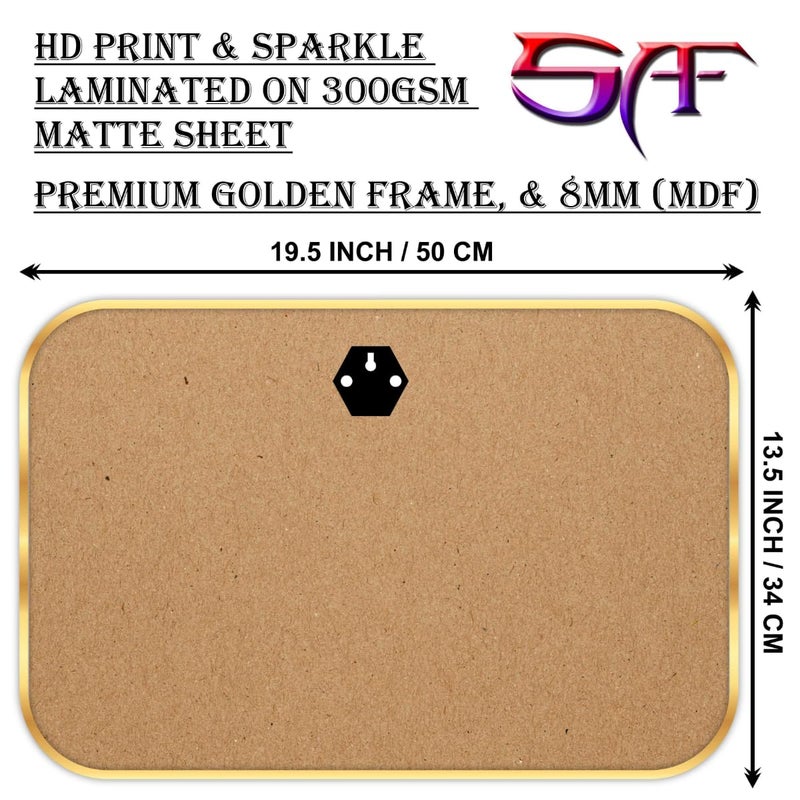 SAF SAF 7 Running Horses at Sunrise Vastu Wall Painting with Frame - Sparkle Glossy Round Golden Framed Large Painting (Multicolour, SANFMG173, 18 x 12 inch)-Synthetic  - Image 2