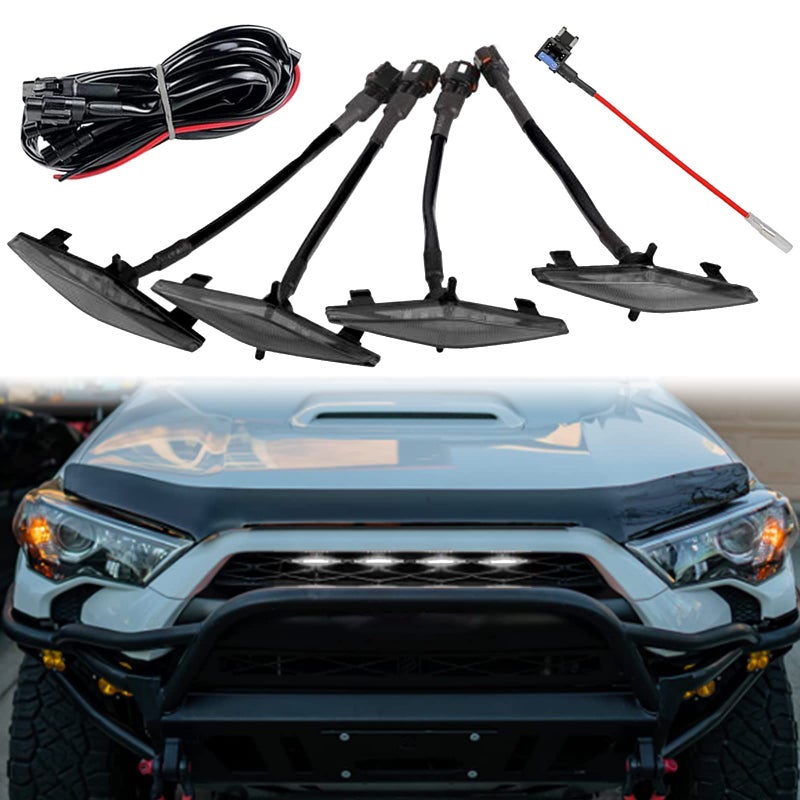 mingjue 4pcs LED Grill Lights for 20142021 Toyota 4Runner TRD Pro Grille Including SR5 TRD offroad Limited TRO Pro Models Raptor Style LED Light White light with black housing - Image 2