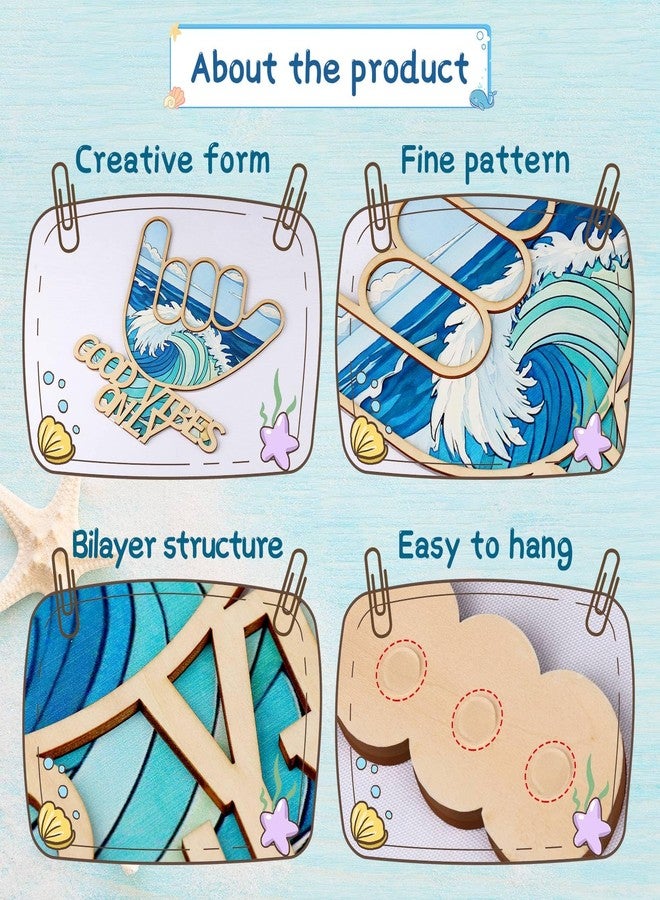 Bnesi Wooden Hawaiian Decor Surfer Hand Sign Surfer Decor Cool Surf Board Wall Decor Beach Room Decor for Nursery Room Bedroom Bathroom Living Room Gifts for Surfers (Cartoon) - Image 4