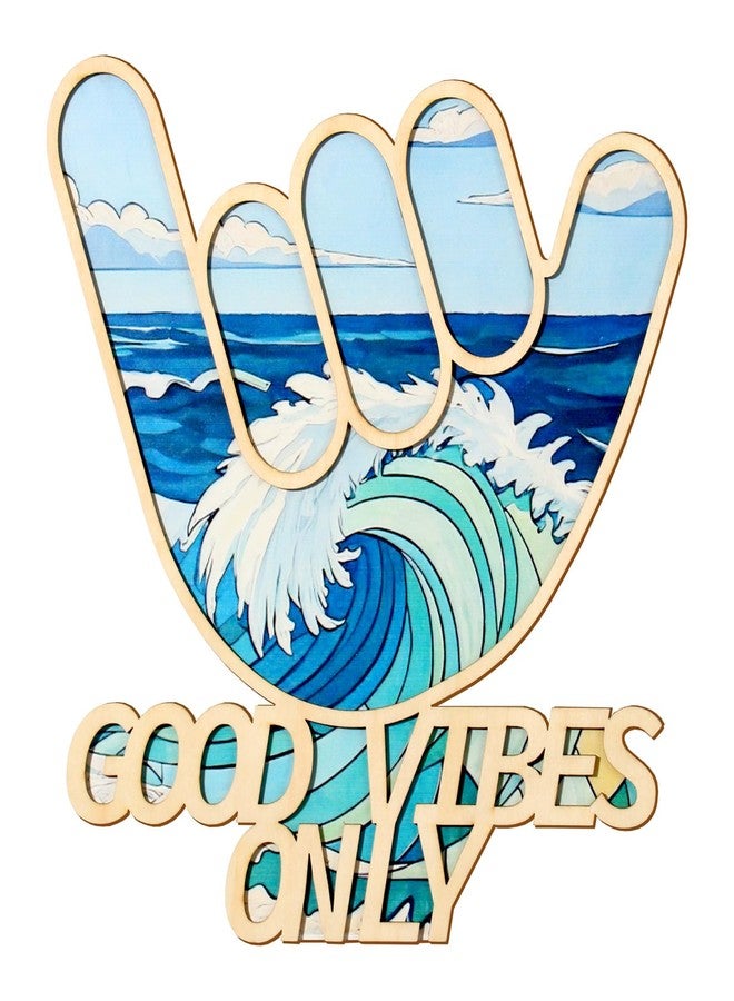 Bnesi Wooden Hawaiian Decor Surfer Hand Sign Surfer Decor Cool Surf Board Wall Decor Beach Room Decor for Nursery Room Bedroom Bathroom Living Room Gifts for Surfers (Cartoon) - Image 1