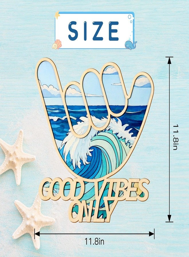 Bnesi Wooden Hawaiian Decor Surfer Hand Sign Surfer Decor Cool Surf Board Wall Decor Beach Room Decor for Nursery Room Bedroom Bathroom Living Room Gifts for Surfers (Cartoon) - Image 3