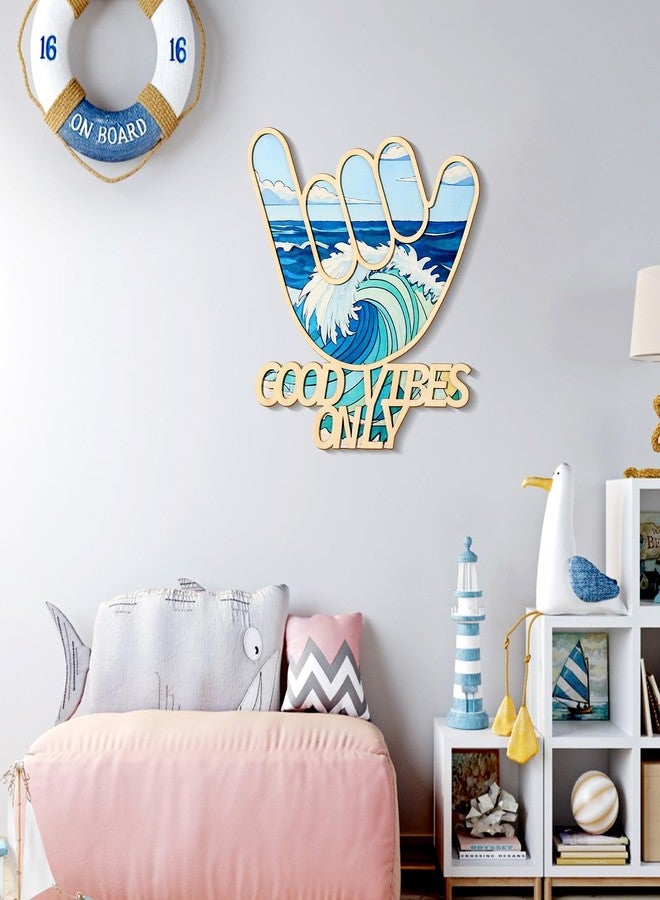 Bnesi Wooden Hawaiian Decor Surfer Hand Sign Surfer Decor Cool Surf Board Wall Decor Beach Room Decor for Nursery Room Bedroom Bathroom Living Room Gifts for Surfers (Cartoon) - Image 2