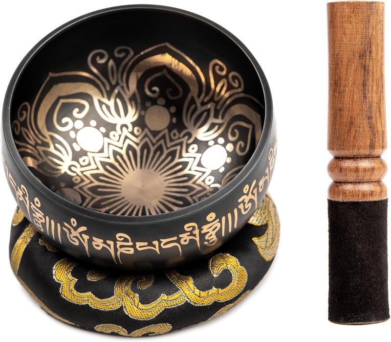 HIMALAYAN BAZAAR Tibetan Singing Bowl Set - 4" Easy To Play Authentic Handmade For Meditation Sound 7 Chakra Healing By HIMALAYAN BAZAAR (Black with Box, 4") - Image 2