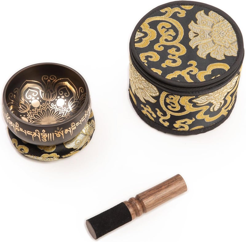 HIMALAYAN BAZAAR Tibetan Singing Bowl Set - 4" Easy To Play Authentic Handmade For Meditation Sound 7 Chakra Healing By HIMALAYAN BAZAAR (Black with Box, 4") - Image 4