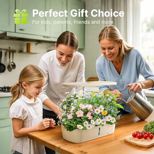 SUNCOZE Hydroponics Growing System Kit 12 Pods Indoor herb Garden with 20W LED Grow Light Visible Water Tank with Pump 22124 Adjustable Height Indoor Gardening System Gardening Gifts Beige - Image 3