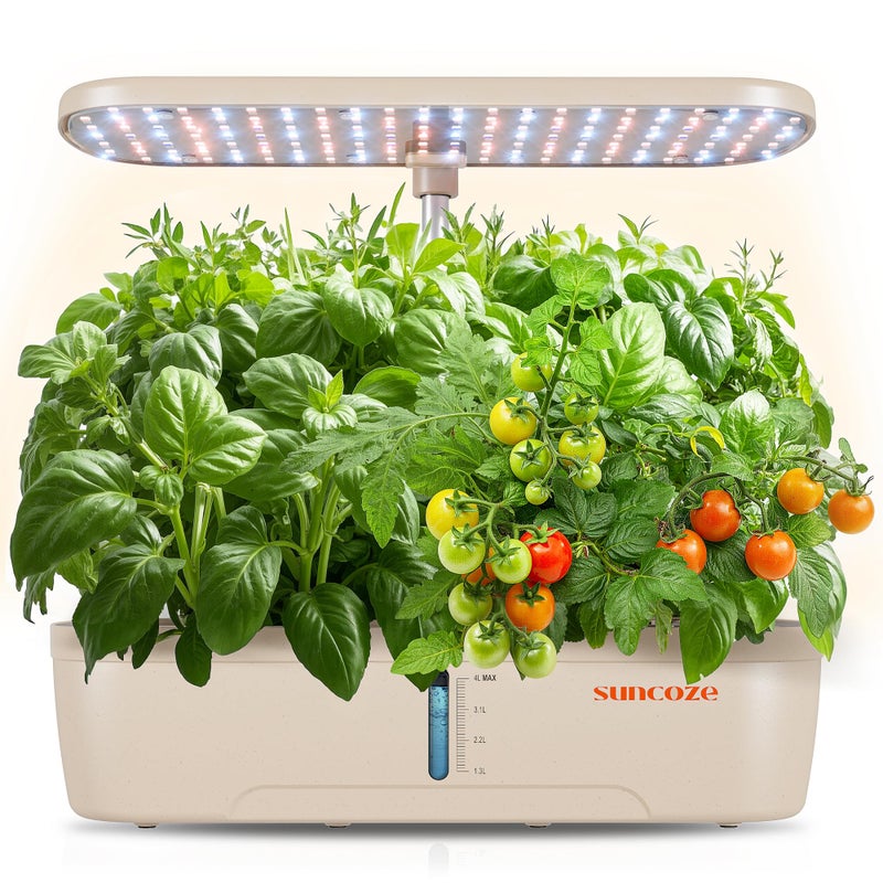 SUNCOZE Hydroponics Growing System Kit 12 Pods Indoor herb Garden with 20W LED Grow Light Visible Water Tank with Pump 22124 Adjustable Height Indoor Gardening System Gardening Gifts Beige - Image 2