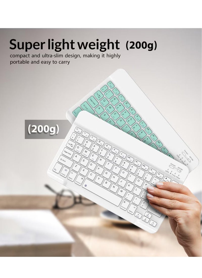 ACLIX - Set of Rechargeable Bluetooth Keyboard and Mouse - Compact and Slim - Portable Wireless Mouse/Keyboard Set - Android/iOS/Windows - Smart Phone/Tablet/PC - iPhone iPad Pro Air Mini, iPad OS/iOS (White) - Image 1