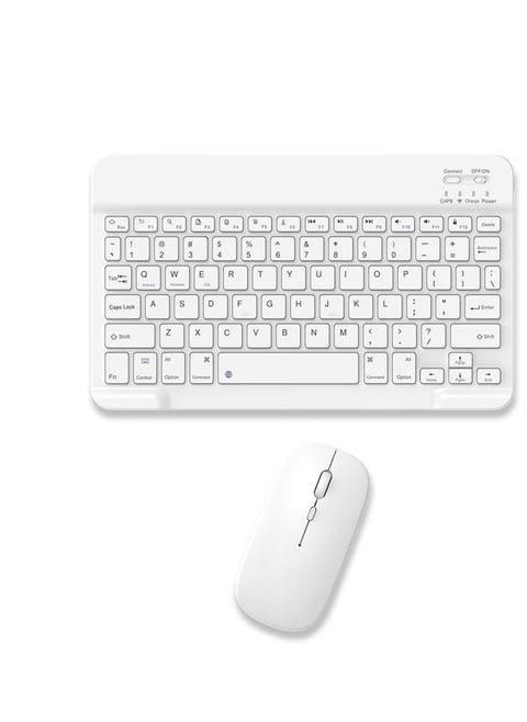 Set of Rechargeable Bluetooth Keyboard and Mouse - Compact and Slim - Portable Wireless Mouse/Keyboard Set - Android/iOS/Windows - Smart Phone/Tablet/PC - iPhone iPad Pro Air Mini, iPad OS/iOS (White)