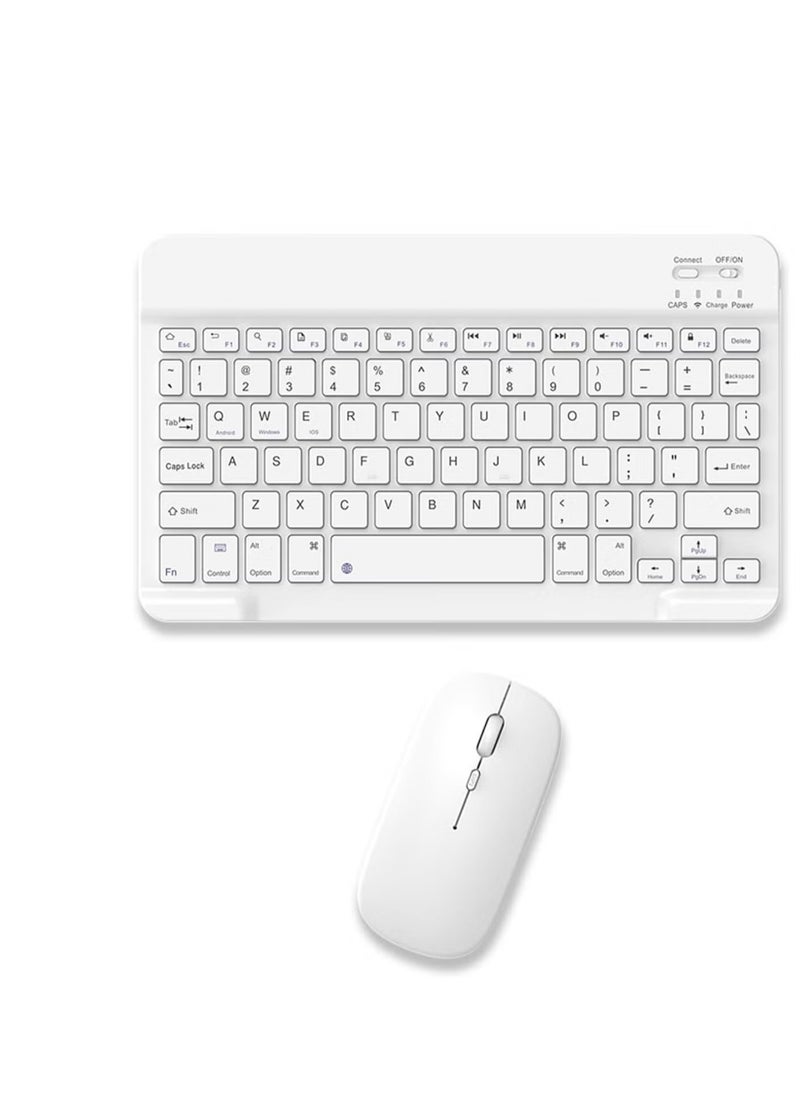 ACLIX - Set of Rechargeable Bluetooth Keyboard and Mouse - Compact and Slim - Portable Wireless Mouse/Keyboard Set - Android/iOS/Windows - Smart Phone/Tablet/PC - iPhone iPad Pro Air Mini, iPad OS/iOS (White) - Image 1