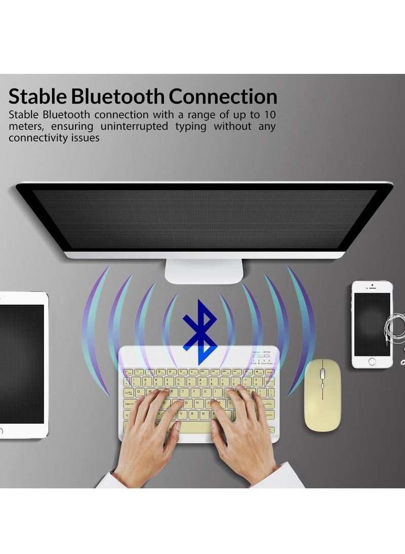 ACLIX - Set of Rechargeable Bluetooth Keyboard and Mouse - Compact and Slim - Portable Wireless Mouse/Keyboard Set - Android/iOS/Windows - Smart Phone/Tablet/PC - iPhone iPad Pro Air Mini, iPad OS/iOS (White) - Image 1