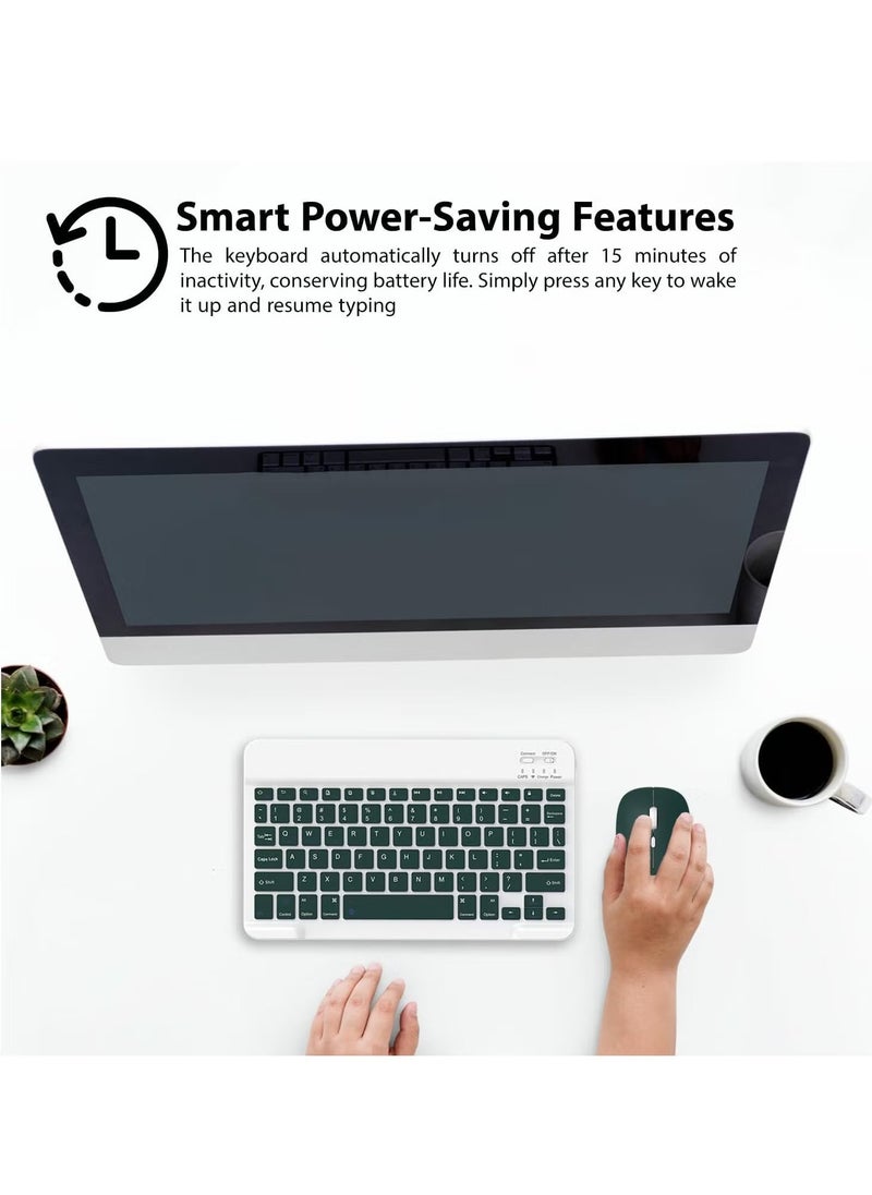 ACLIX - Set of Rechargeable Bluetooth Keyboard and Mouse - Compact and Slim - Portable Wireless Mouse/Keyboard Set - Android/iOS/Windows - Smart Phone/Tablet/PC - iPhone iPad Pro Air Mini, iPad OS/iOS (White) - Image 1