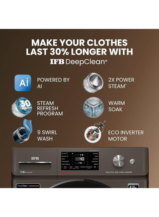 IFB غسالة ملابس أمامية أوتوماتيكية بالكامل 10 كجم، 1400 دورة في الدقيقة، مدعومة بالذكاء الاصطناعي، غسيل بالبخار، محرك عاكس – إكزكيوتف بلس MBN 1014KH - بني موكا - Image 2
