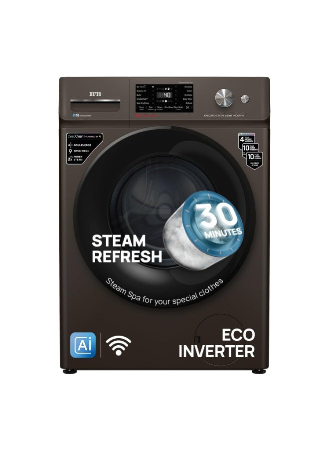 IFB غسالة ملابس أمامية أوتوماتيكية بالكامل 10 كجم، 1400 دورة في الدقيقة، مدعومة بالذكاء الاصطناعي، غسيل بالبخار، محرك عاكس – إكزكيوتف بلس MBN 1014KH - بني موكا - Image 1