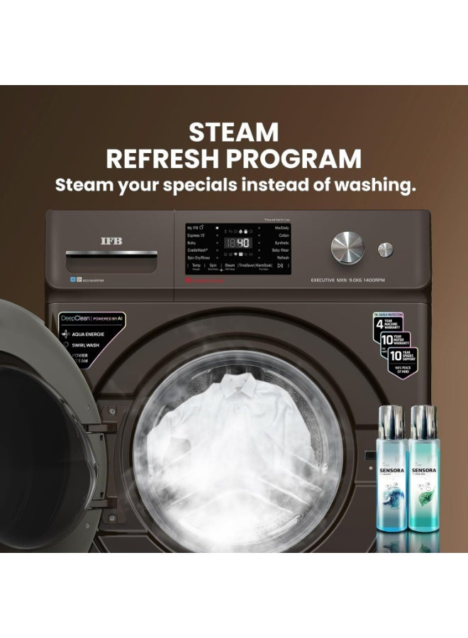 IFB غسالة ملابس أمامية أوتوماتيكية بالكامل 10 كجم، 1400 دورة في الدقيقة، مدعومة بالذكاء الاصطناعي، غسيل بالبخار، محرك عاكس – إكزكيوتف بلس MBN 1014KH - بني موكا - Image 5