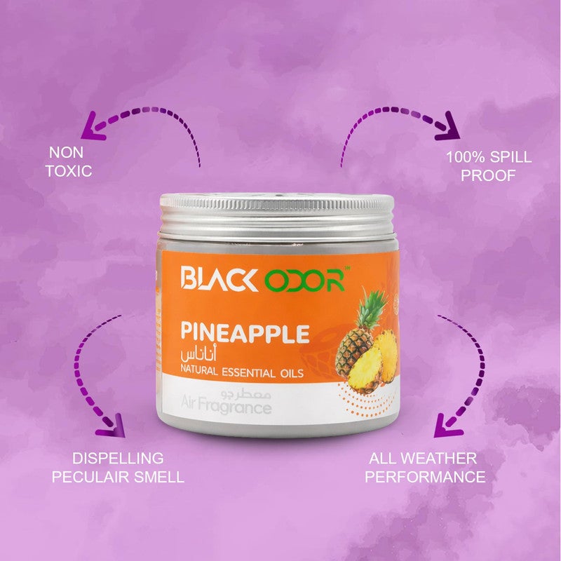 BLACK ODOR 3pcs Black Odor Pineapple Air Freshener Combo Pack (3 x 100g) | Natural Essential Oils Gel | Long Lasting Room Freshener | Odour Eliminator for Home, Office, Car, Bathroom & Kitchen | Fresh Fruity Fragrance - Image 3