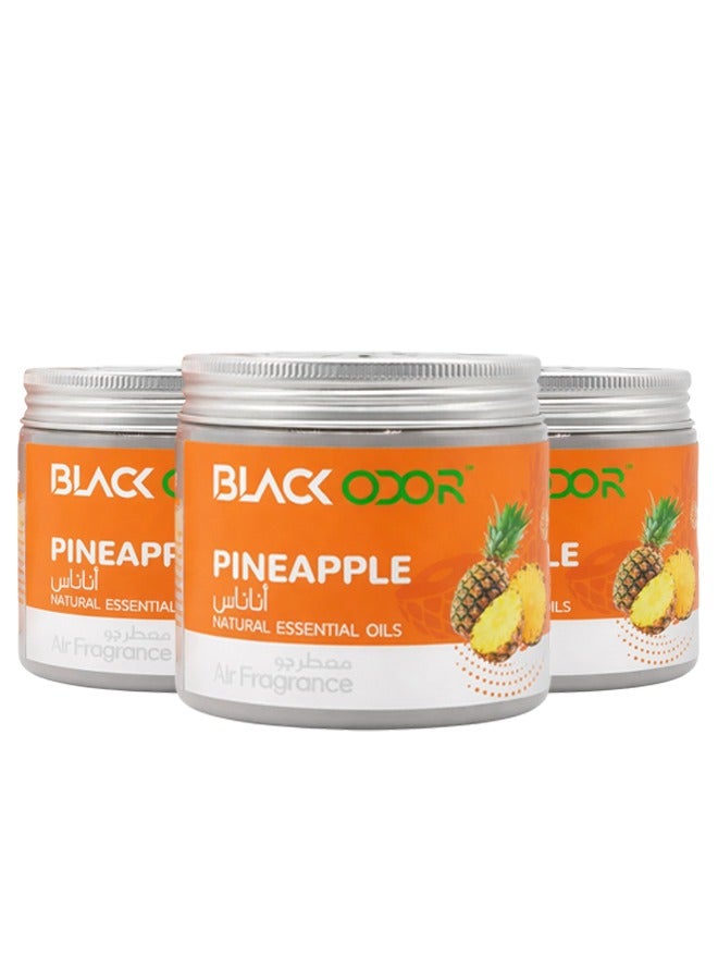 BLACK ODOR 3pcs Black Odor Pineapple Air Freshener Combo Pack (3 x 100g) | Natural Essential Oils Gel | Long Lasting Room Freshener | Odour Eliminator for Home, Office, Car, Bathroom & Kitchen | Fresh Fruity Fragrance - Image 1