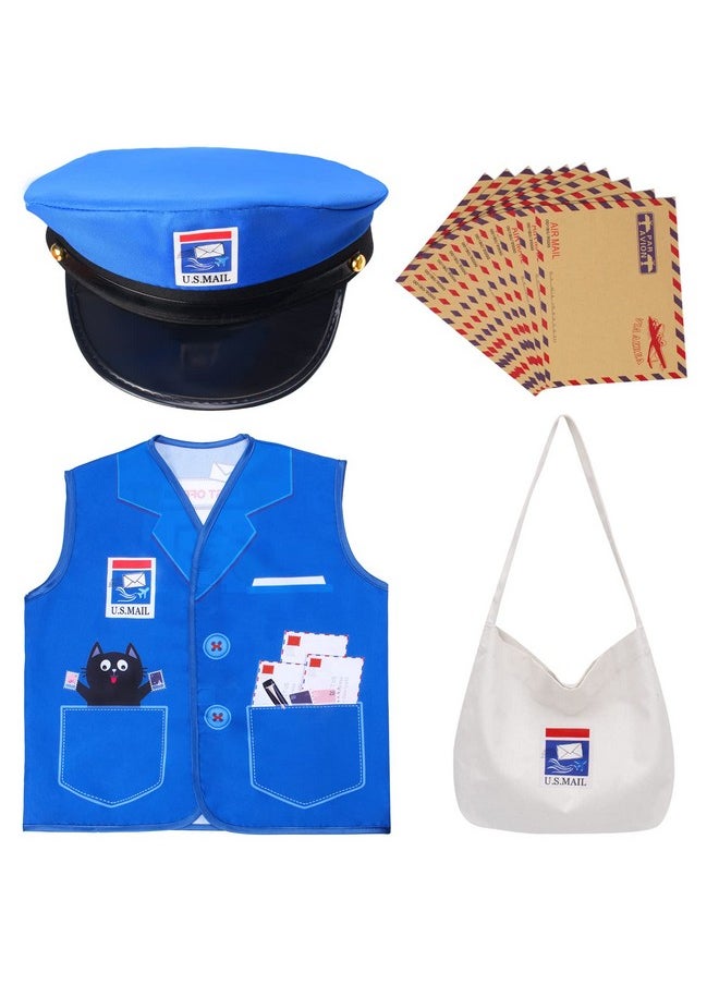 Keymall - Kids Mailman Costume Mail Carrier Hat Mr. Postman Canvas Bag Vest Envelopes For Halloween Career Day Postal Costume - Image 1