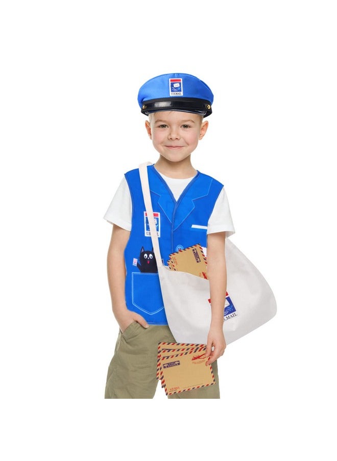 Keymall - Kids Mailman Costume Mail Carrier Hat Mr. Postman Canvas Bag Vest Envelopes For Halloween Career Day Postal Costume - Image 1