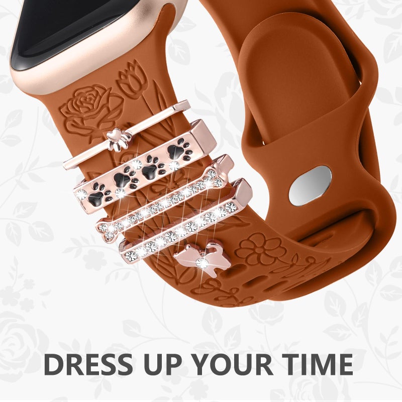 DaQin Flower Engraved Band Compatible with Apple Watch Bands for Women 40mm 38mm 41mm 42mm, Soft Silicone Strap With Dressy Decorative Apple Watch Charms for iWatch Series 11 10 9 8 7 6 5 4 3 2 1 SE - Image 3