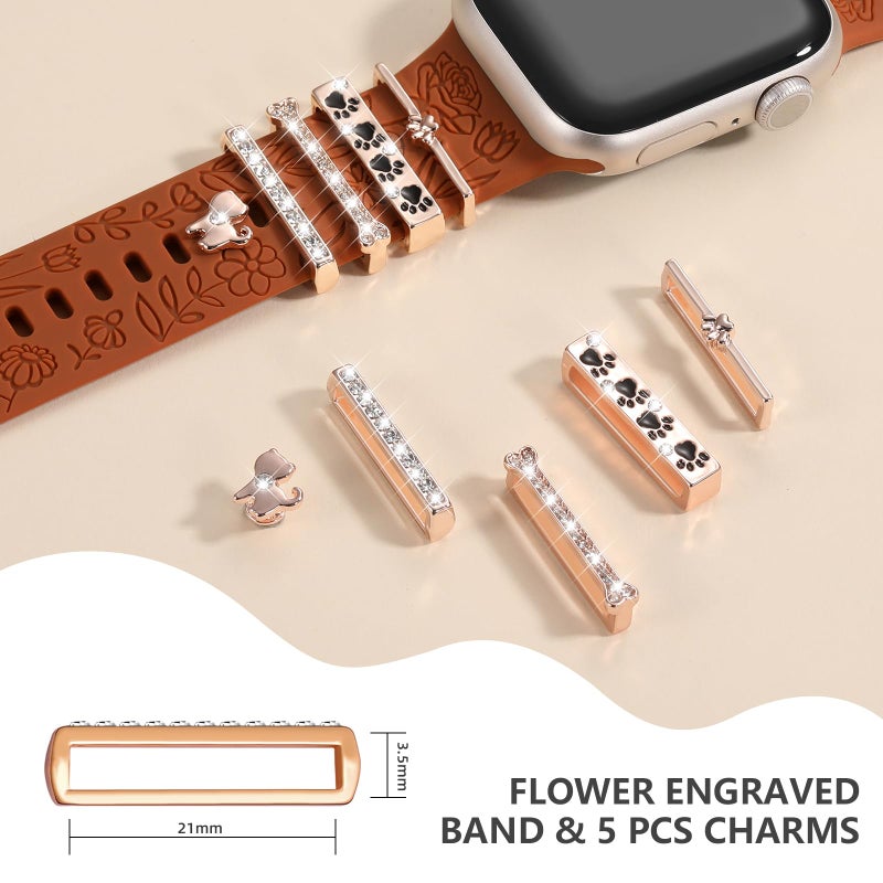 DaQin Flower Engraved Band Compatible with Apple Watch Bands for Women 40mm 38mm 41mm 42mm, Soft Silicone Strap With Dressy Decorative Apple Watch Charms for iWatch Series 11 10 9 8 7 6 5 4 3 2 1 SE - Image 4