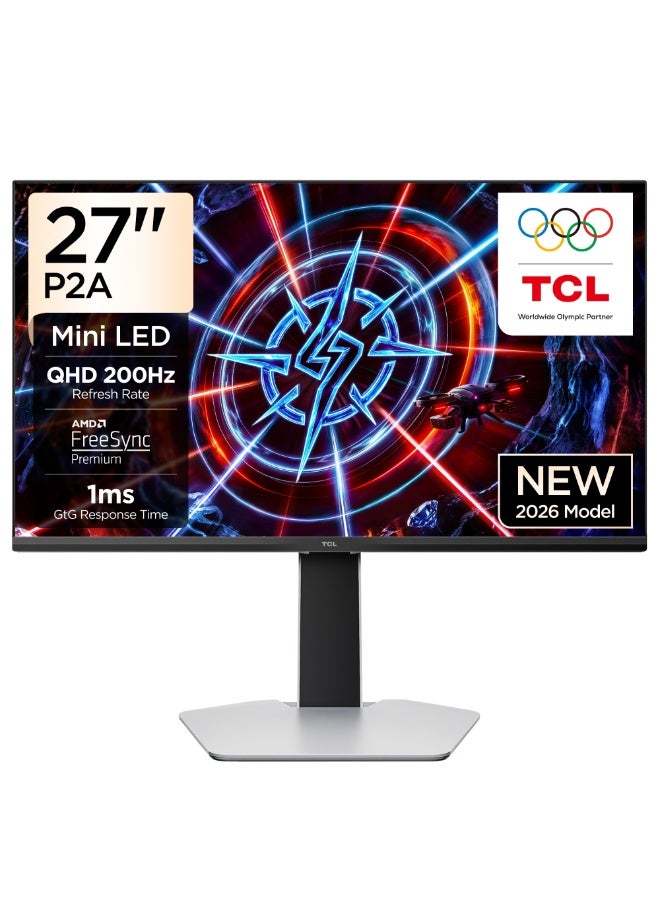 تي سي إل 27 Inch QHD Mini LED Gaming Monitor, 200Hz Refresh Rate, HFS Panel 1ms GTG, AMD FreeSync Premium, Tmoc Motion Clarity, 600nits Peak Brightness, 95% DCI-P3 Color Gamut 27P2A (2026 Model) grey - Image 1