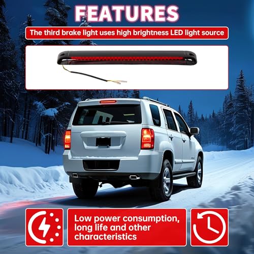 KUAFU Rear LED Third 3RD Brake Light Compatible with 1992-2009 Chevy Chevrolet Blazer Tahoe Suburban 1500 2500 GMC Jimmy Yukon Hummer H2 Oldsmobile Bravada High Mount Stop Lamp Red Lens - Image 3