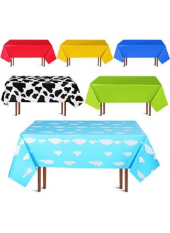 Remagr 6 Pcs Kids Birthday Party Plastic Tablecloth Set Cartoon Story Tablecloth 54 X 108'' Tablecloth Solid Rectangular Table Cover Colorful Plastic Table Cloth (Cow Print, Cloud, Solid)  - Image 1